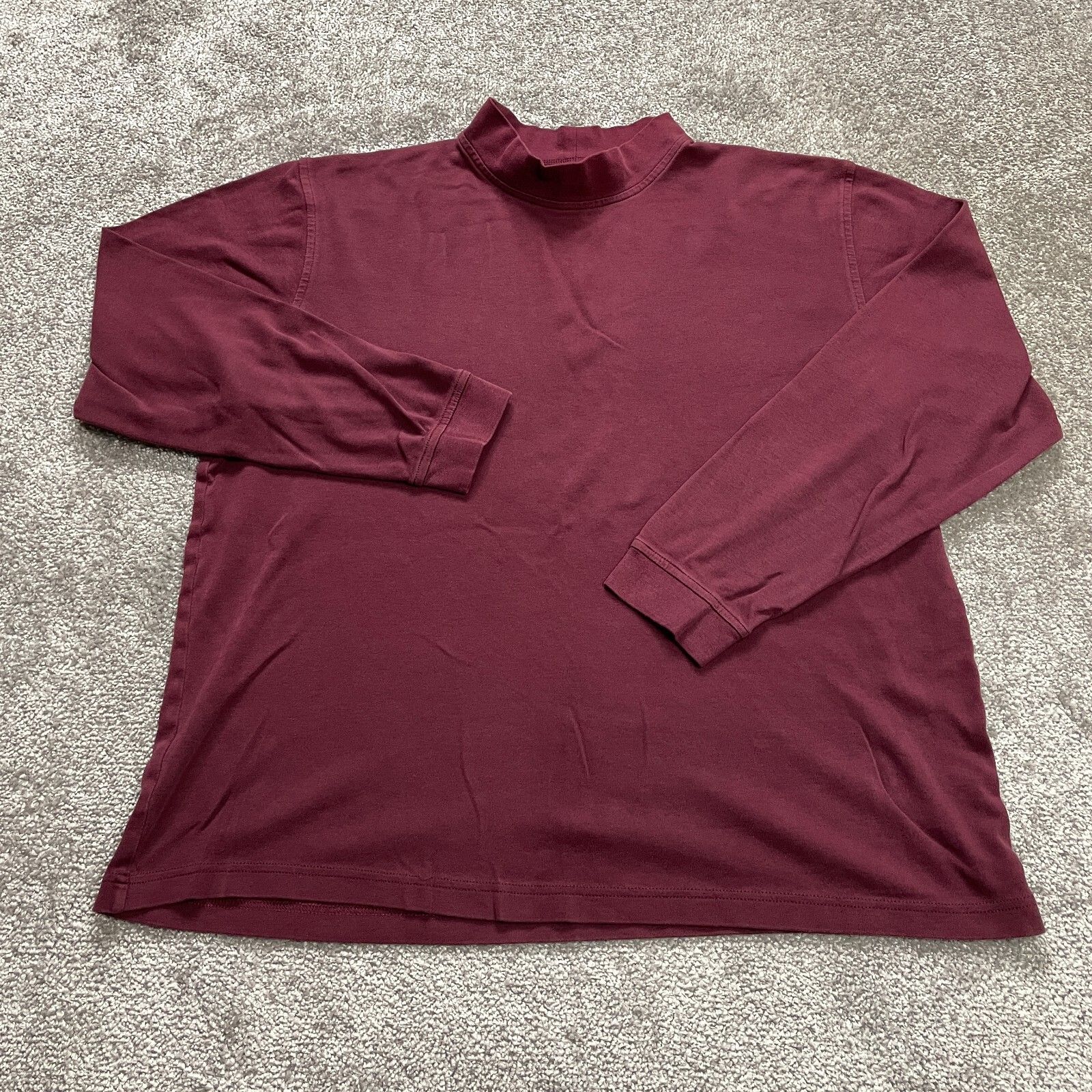 Croft & Barrow Shirt Mens Large Burgundy Wine Red Mock Neck Long Sleeve Cotton